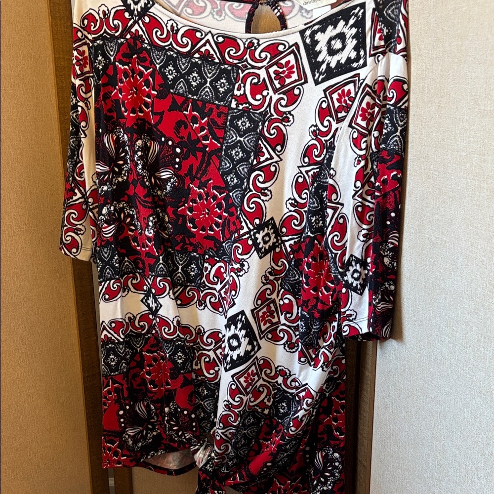 Christopher & Banks Red and Black Patterned Blouse Large